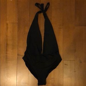 Low cut black Zara halter One piece